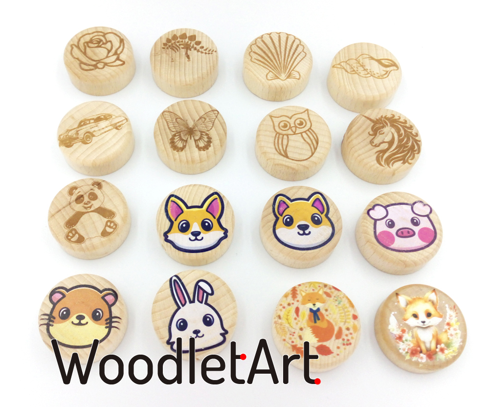 Personalized wooden magnets.